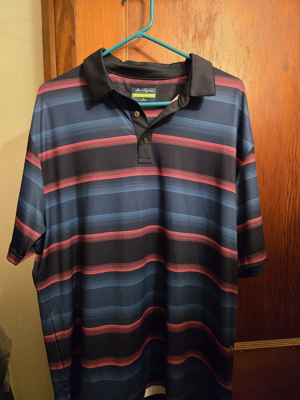 Ben Hogan Navy Polo with Blue and Red Stripe Pattern